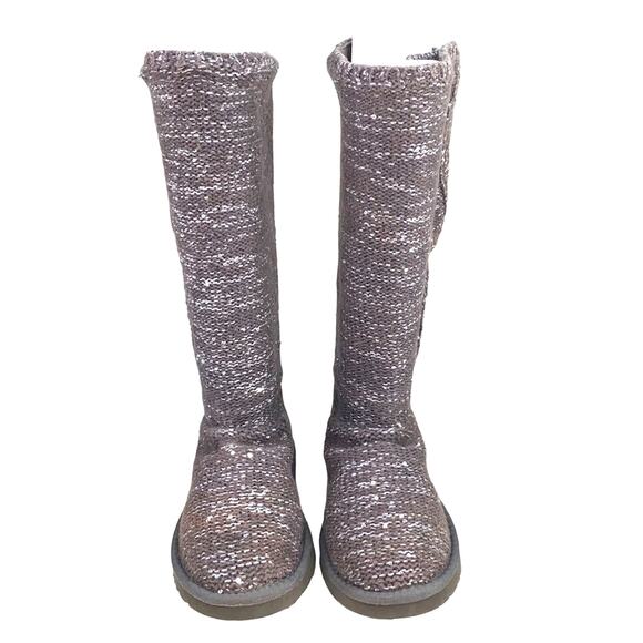 UGG Women’s Cardy Knit Brown Silver Pull On Winter Boots Size US 7 - Picture 3 of 11